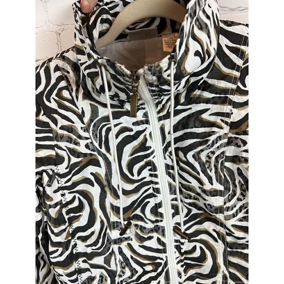 CHICO'S black white zebra animal print full zip jacket blazer rain coat 0 S NWT - Picture 2 of 8